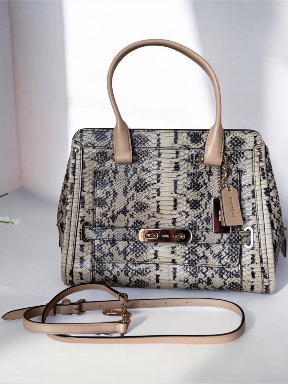 BNWT Coach Swagger Frame Satchel Exotic Python-Embossed Leather Style 37585